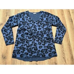 Jamison Sweater Womens Size Medium? Blue Black, Cheetah Print, V-neck